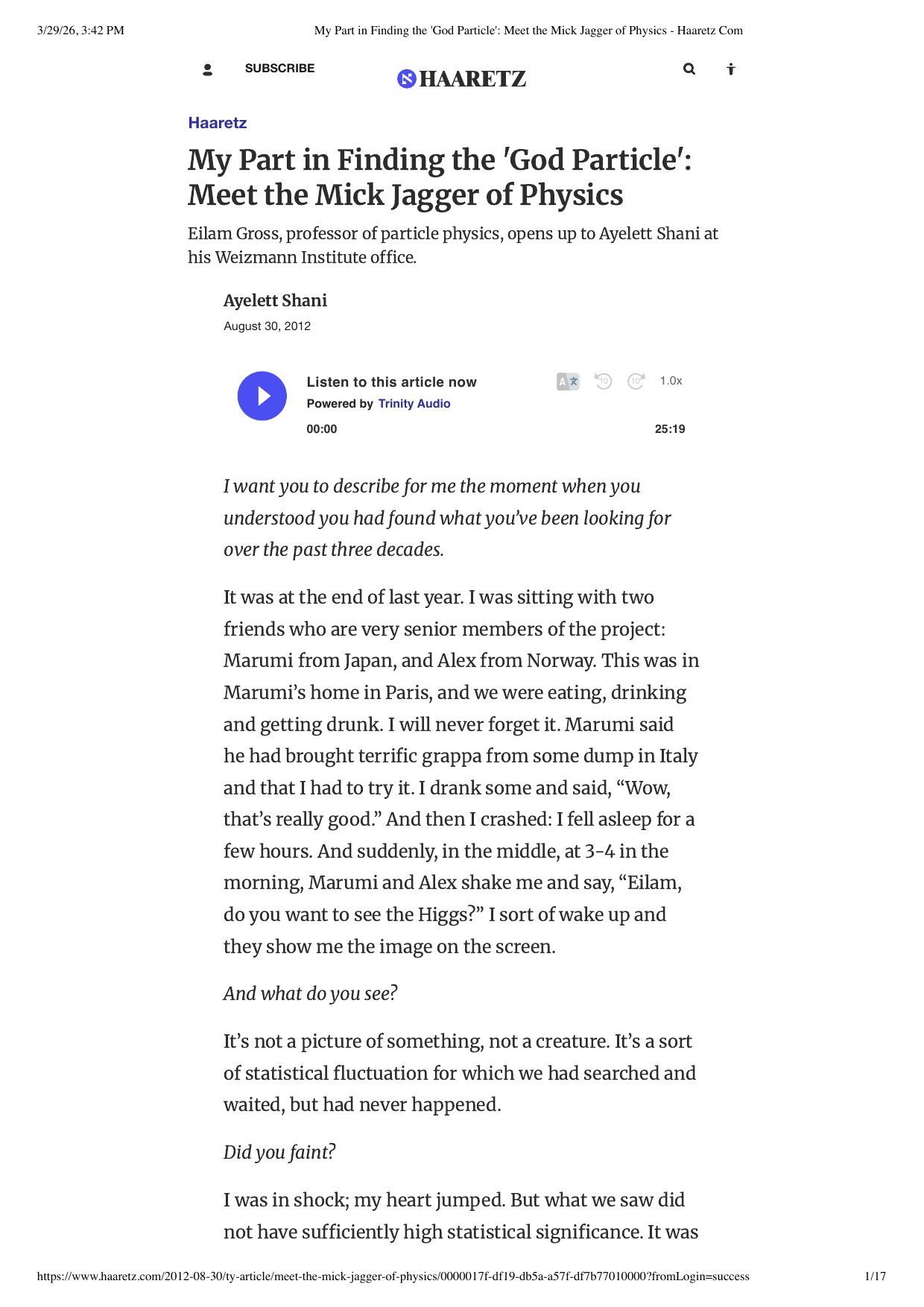 Haaretz article cover page